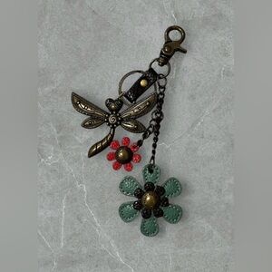 Dragonfly and Flower Keychain